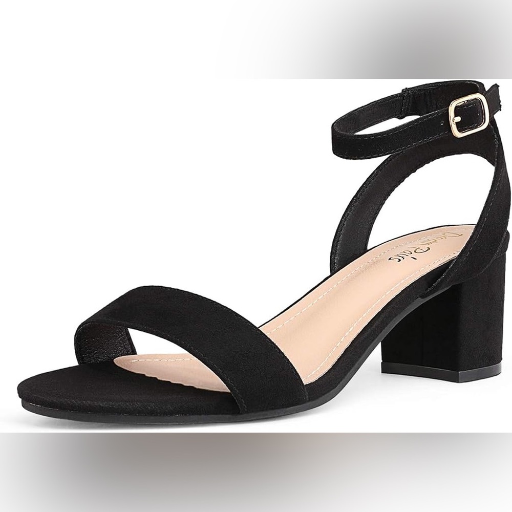 NIB Women’s Dream Pairs Open Toe Ankle‎ Strap Block Heel Sandals Black Suede 8.5